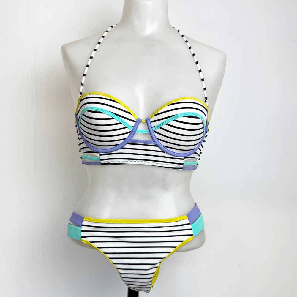 Victoria's Secret Striped Bikini with Yellow and Purple Highlights Itsy Bikini